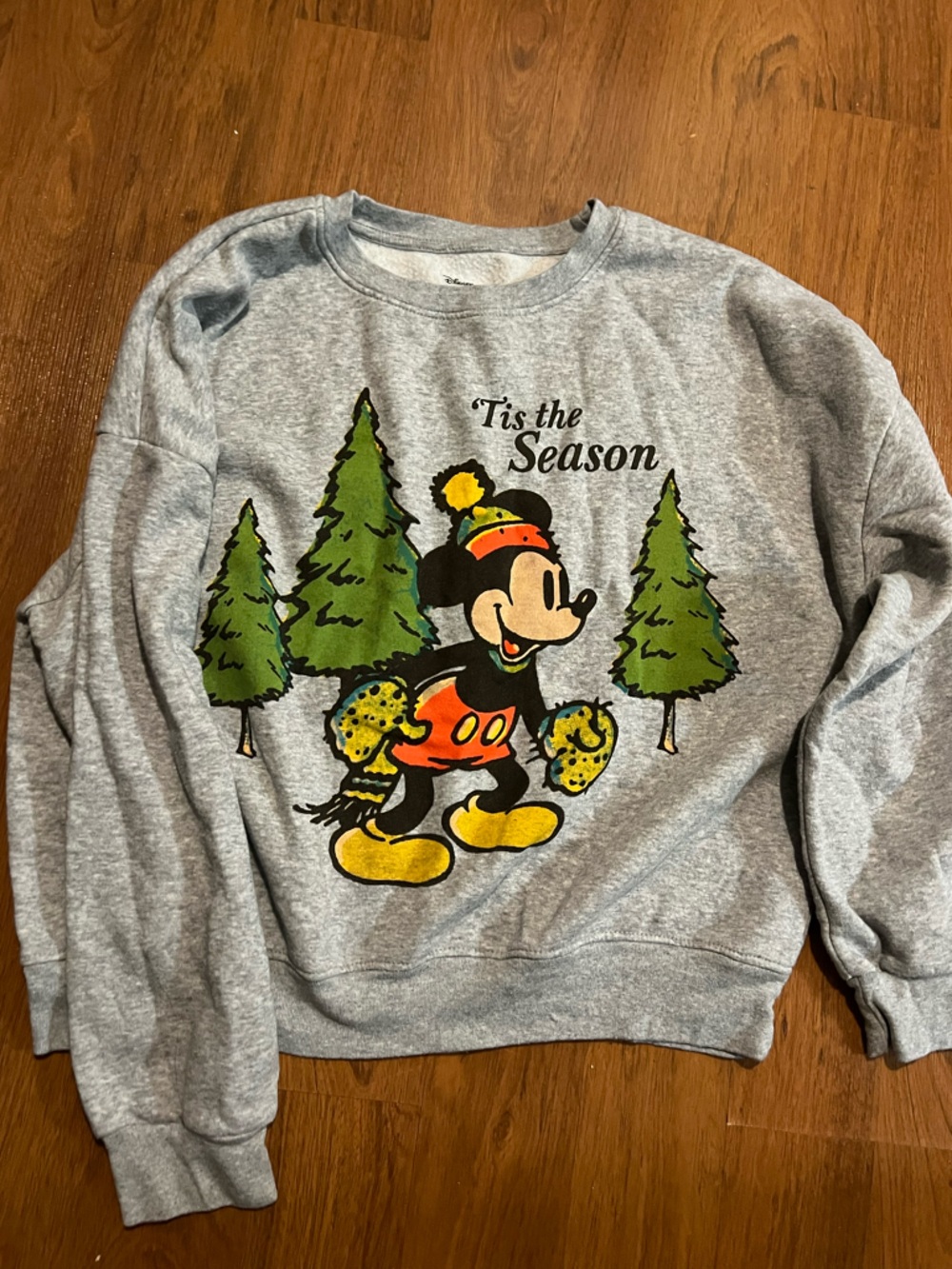 Disney Gray Crewneck Sweatshirt with Mickey Mouse Holiday Graphic